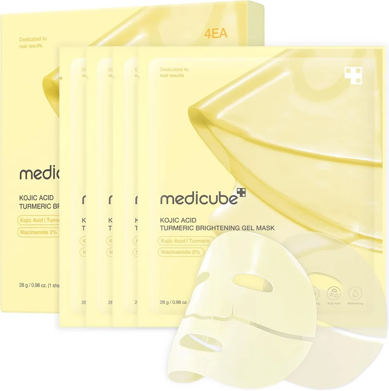 Medicube Kojic Acid Turmeric Brightening Gold Jelly Gel Mask | Overnight Face Mask for Glass Glow Skin- Elasticity, Hydrating, Firming and Moisturizing | Korean Skincare, 28g x 4ea